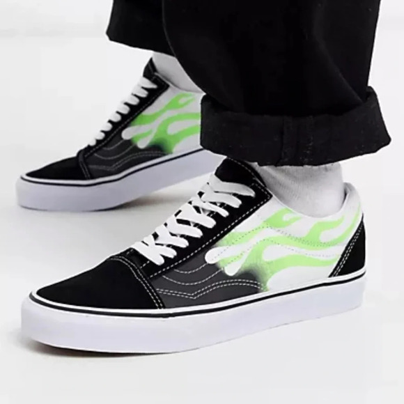 Vans Other - NEW VANS OLD SKOOL BLACK AND GREEN FLAME SNEAKERS SIZE 8 women 6.5 men